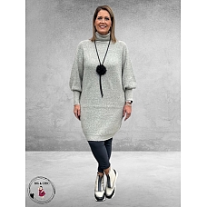 No.1 By OX Gebreide Tuniek Jurk Light Grey Melange